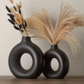Black Vase with Pampas Grass